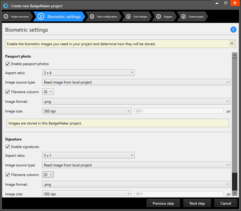 ID Badge Maker Add new Project step 2 Biometrics