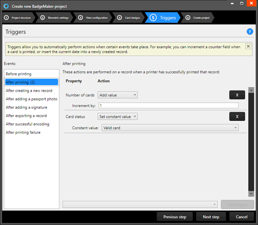 Step 5 set triggers - id badge maker