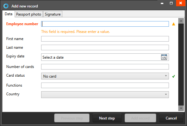Add-new-record Employee Badge Maker: add a record pop-up